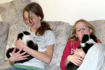 Sarah and Kyla with the pups