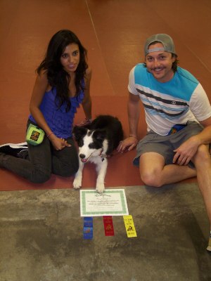Wuki puppy class grad with Liz and Dan